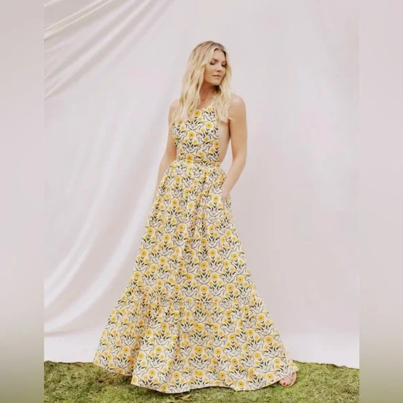 Agua by Agua Bendita Naranja Mimosa Halter Yellow Floral Maxi Dress Size S - Picture 6 of 12